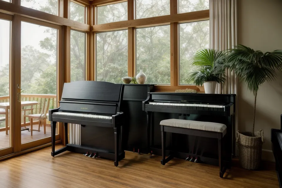 Espacio de práctica de piano cristiano en casa, con cancionero y Casio CDP-S110 de principiante autodidacta