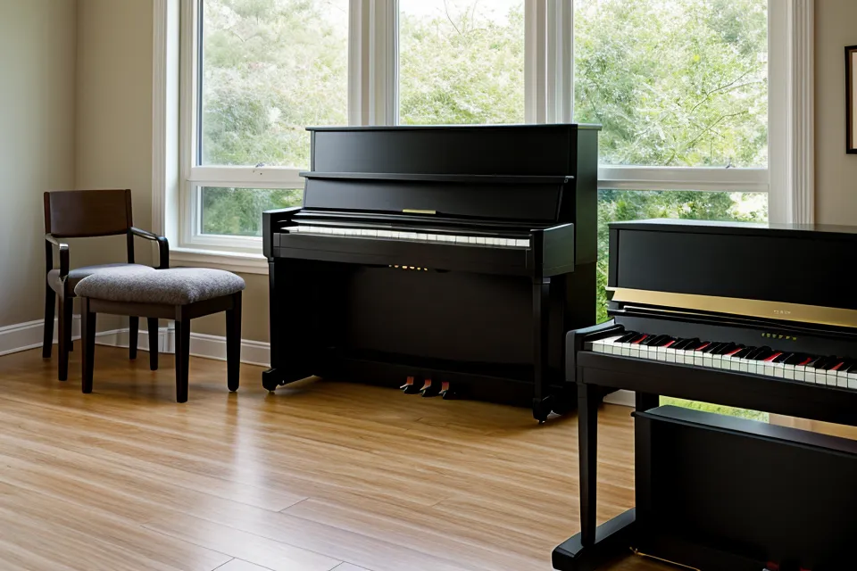 Piano digital compacto en un espacio pequeño usado para practicar piano desde cero con un método de nivel 1