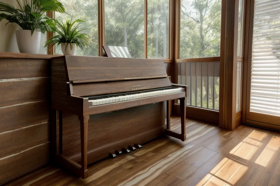 Manos de principiante tocando piano digital durante una grabación casera con mezcla natural