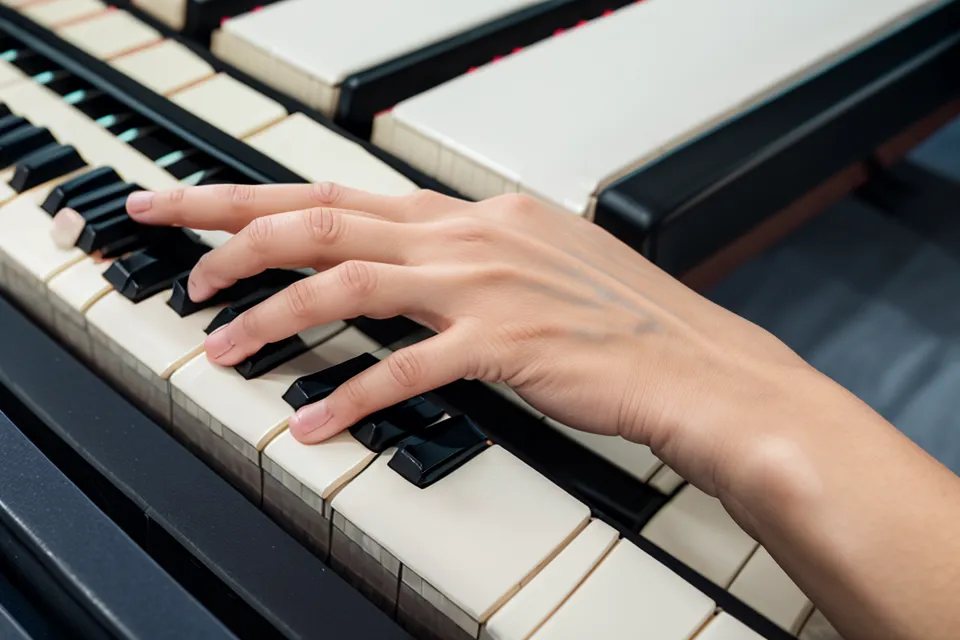 Mano limpiando las teclas de un piano digital con un paño de microfibra, parte del cuidado del piano digital en Cali