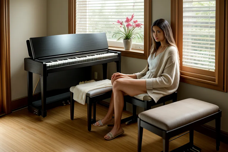 Himnario de himnos antiguos junto a un curso de piano cristiano abierto en la laptop