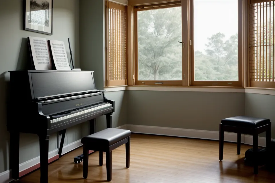 Rincón de práctica de piano cristiano en un apartamento de Cali, Colombia
