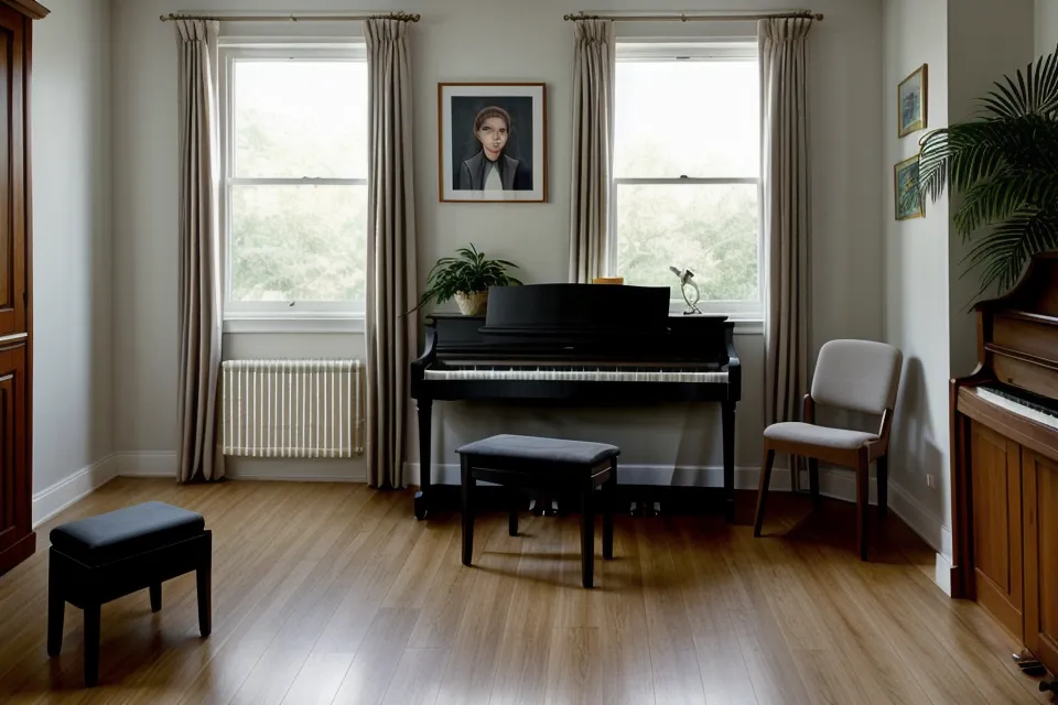 Hoja de papel reciclado con apuntes de teoría musical básica para transportar himnos cristianos junto al piano Casio CDP-S110
