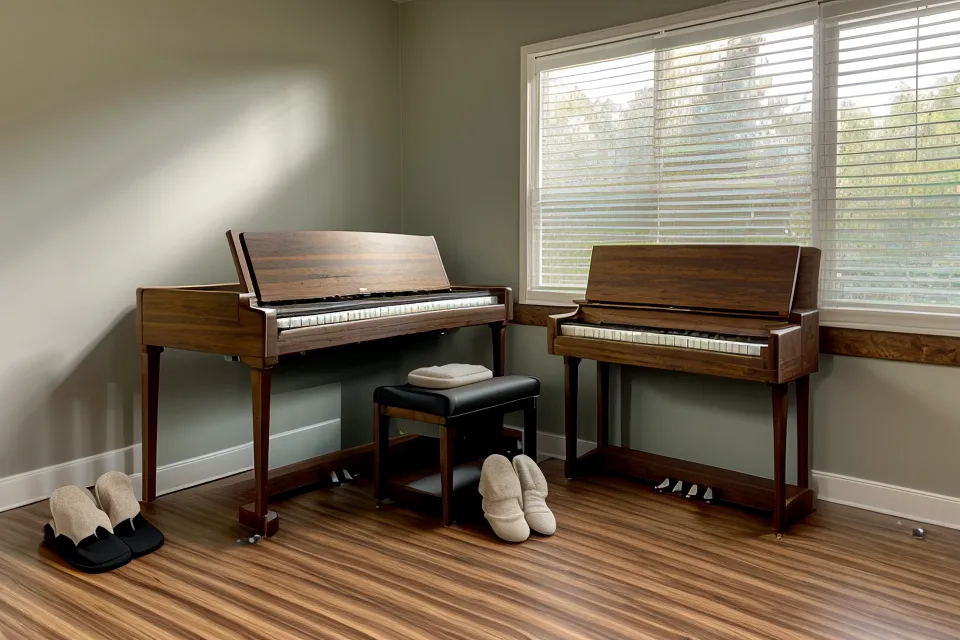 Manos sobre las teclas de un piano digital aplicando matices y técnica de dinámica para himnos