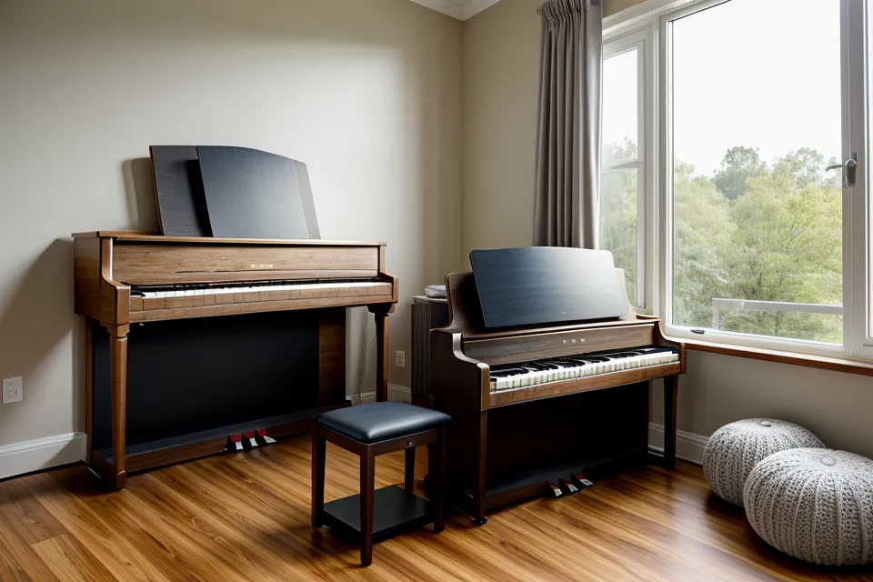 Mano derecha tocando un acorde abierto en el piano digital con la luz de la tarde entrando por la ventana