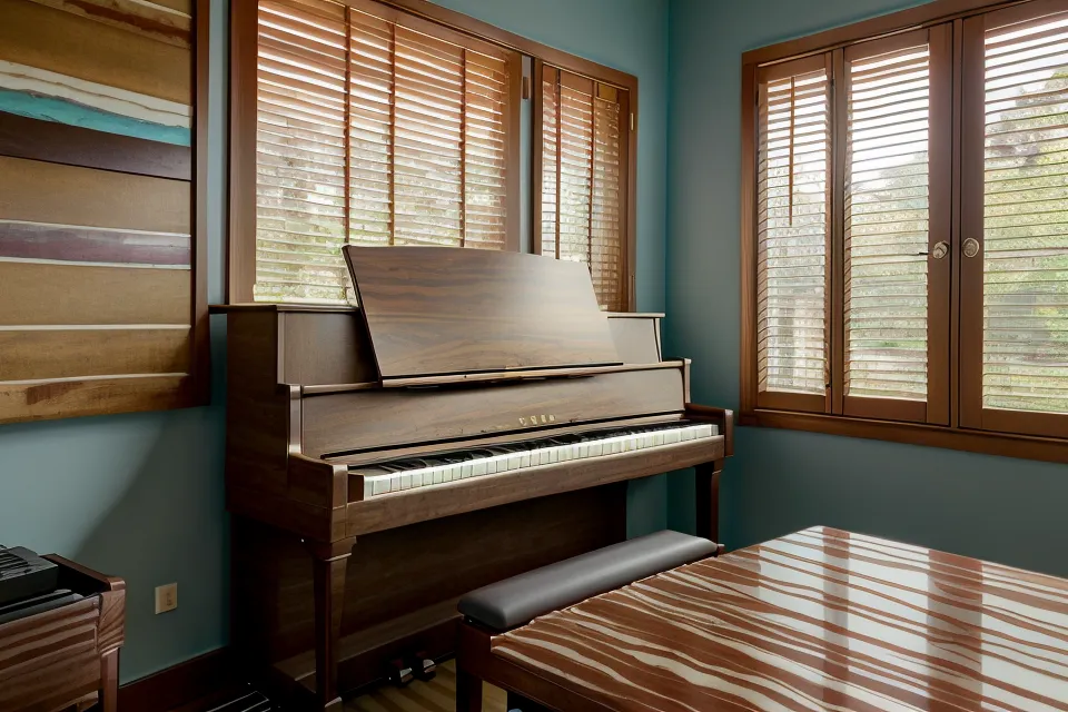 Partitura de himno impresa y marcada a mano junto a las teclas del piano digital
