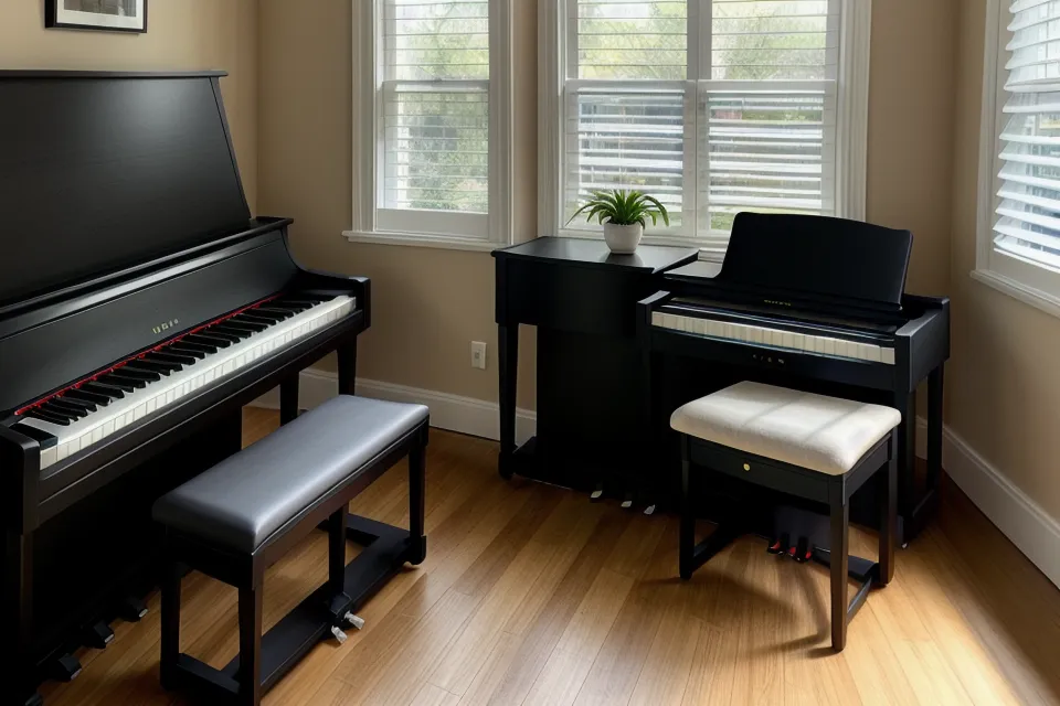 Manos sobre las teclas de un piano digital mientras se practica un himno desde el cancionero