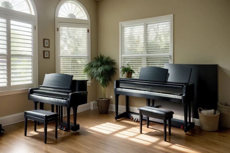 Manos sobre las teclas de un piano digital practicando técnicas de escucha para piano principiantes
