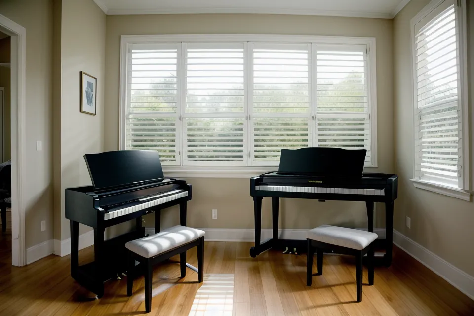 Curso de piano cristiano desde cero abierto en la laptop, práctica de música en casa