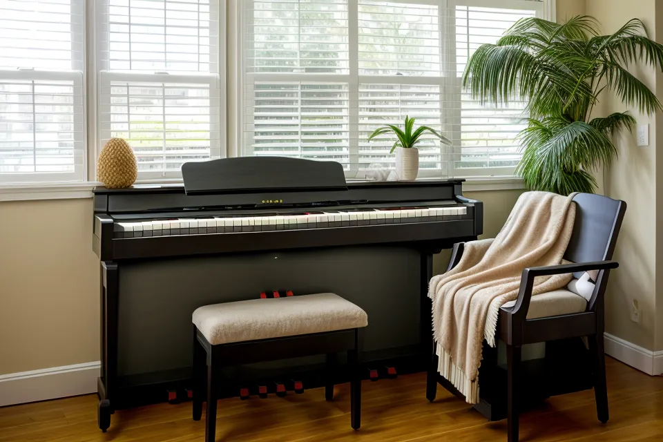 Piano digital para principiantes en un apartamento pequeño, rutina de salud mental después de una jornada freelance