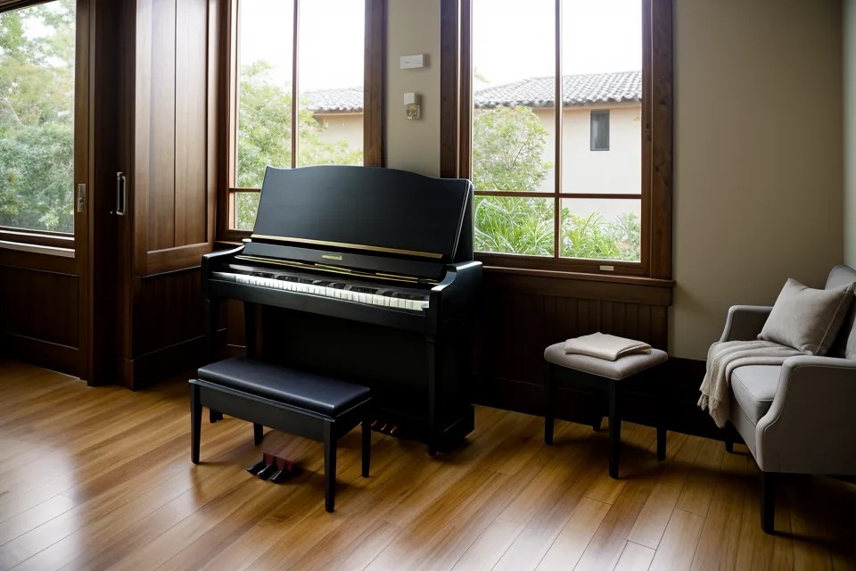 Manos de una principiante sobre el teclado de un piano digital con una laptop cerrada al fondo, transición de la jornada freelance a la práctica de piano