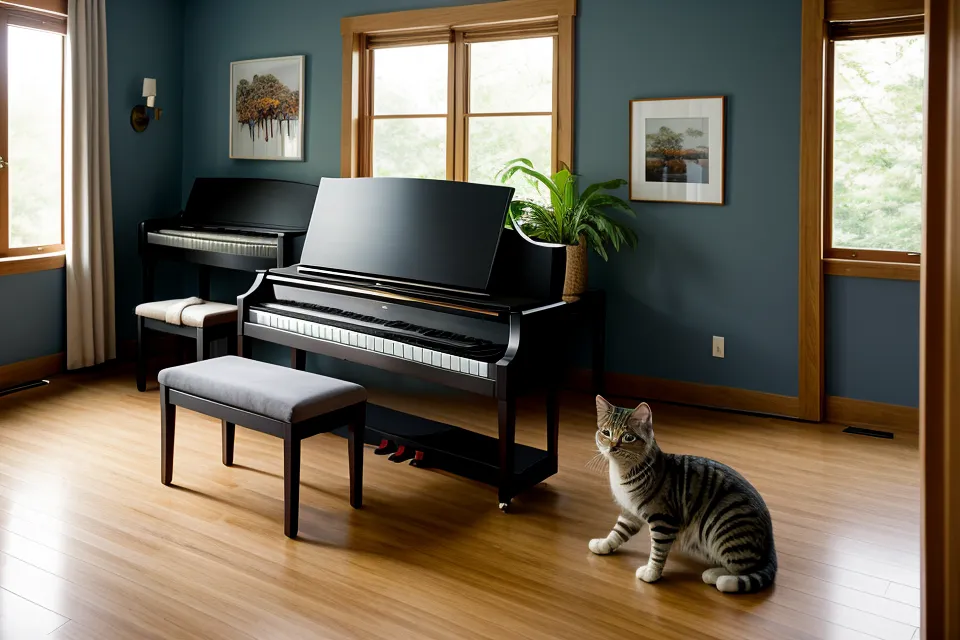 Piano para adultos en un comedor pequeño de Versalles, con textos de traducción junto al teclado Casio CDP-S110