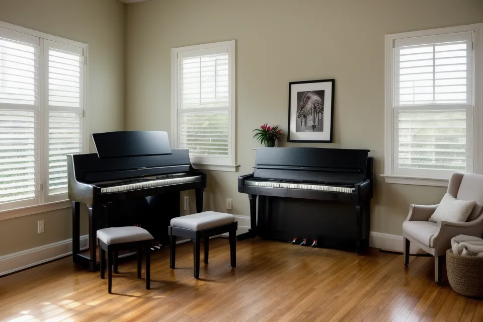 Ebook de piano para principiantes abierto en una laptop, apoyo para aprender piano desde casa